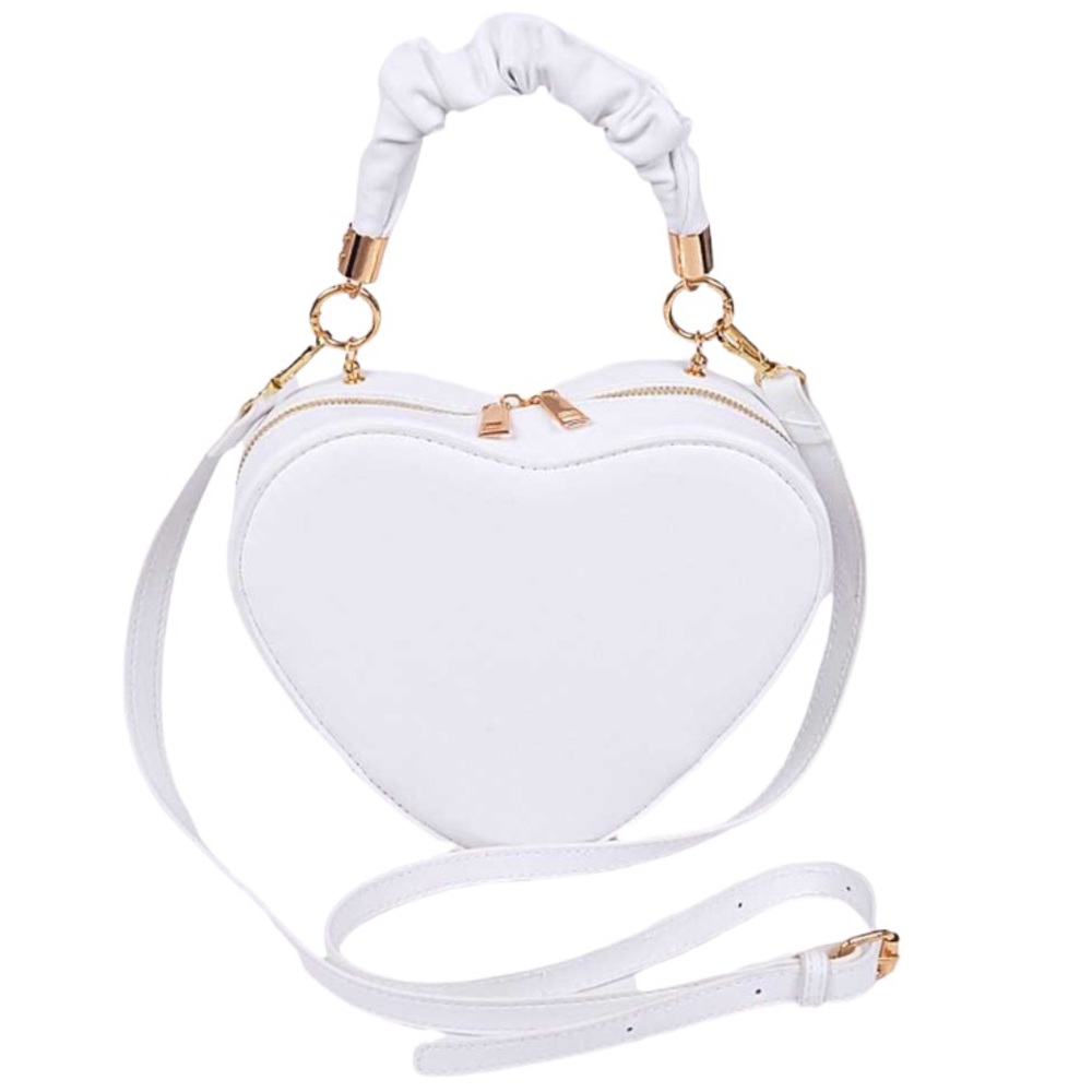 White Leather Heart Shaped Curved Crossbody Shoulder Bag